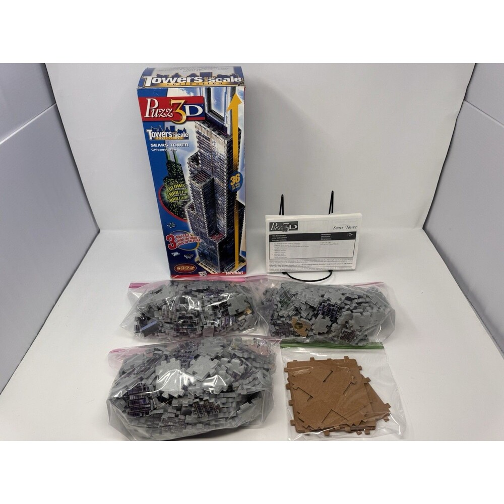 Wrebbit Puzz 3D Sears Tower Chicago 532 Pc Complete w/ Box Manual